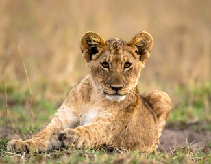 Obraz premium Lion cub in savanna