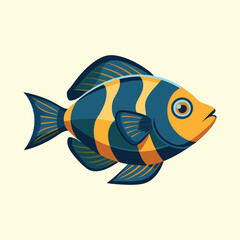 Stylized Vector Illustration of a Tropical Fish with Vibrant Blue and Orange Stripes
