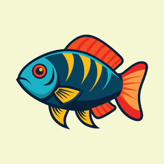 Cartoon illustration of a colorful striped fish with a slightly disgruntled look