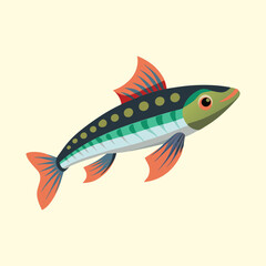 Stylized image of a colorful fish with distinctive markings and vibrant fins