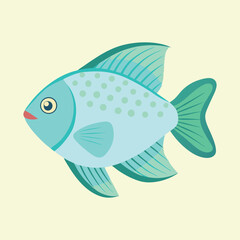 Cartoon Illustration of a Cute Blue Spotted Fish on Light Background