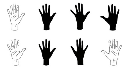Obraz premium Collection of stylized hand silhouettes and line drawings for diverse designs isolated on white background