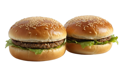 Two Complete Hamburgers on Black Background cheeseburger isolated on a transparent background