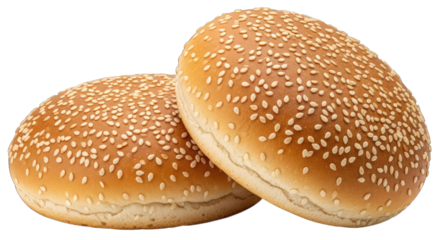 Two Sesame Seed Hamburger Buns on Black Background isolated on a transparent background