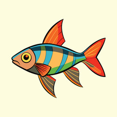 Stylized Colorful Fish Illustration with Bold Outlines and Vibrant Color Palette