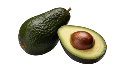 Whole and Halved Avocado on Black Background fruit isolated on a transparent background