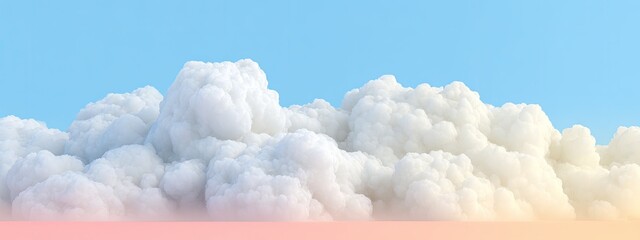 Fluffy white clouds against a pastel sky,  with a soft pink horizon