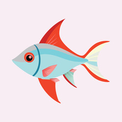 Cartoon Fish with Red and Blue Coloring Swimming in Aquamarine Waters