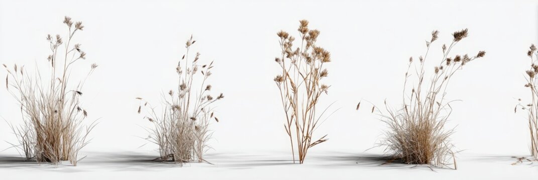 Dried grasses and weeds against a white background