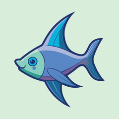 A colorful and happy cartoon fish illustration on a pale green background