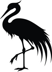 Crane or Heron Bird Silhouette Vector – Elegant Standing Bird Illustration