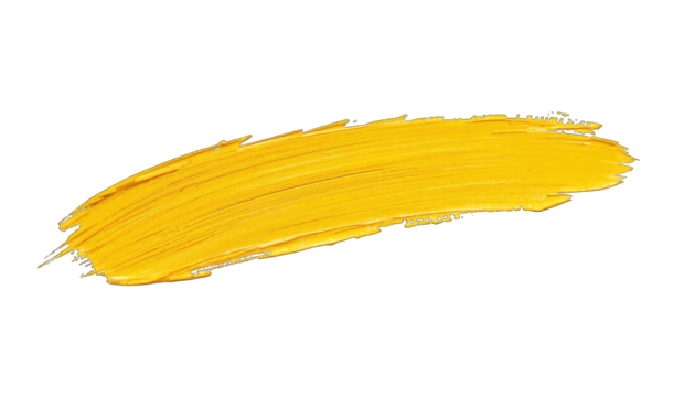 Yellow paint brush stroke on black background color isolated on a transparent background