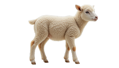 Young White Lamb Standing Profile sheep animal isolated on a transparent background