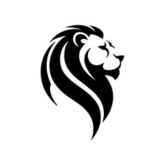 Fototapeta premium Vector lion silhouette logo, a stylish isolated king of the jangle lion head with flowing mane, a minimalist and deometric lion design on white background for logo, branding, and Illustration
