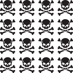 Fototapeta premium Seamless pattern of black skull and crossbones icons on white background vector