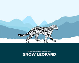 International Day of the Snow Leopard. 23 October. Holiday concept. Template for background with banner, poster and card. Flat illustration. Jpeg format.