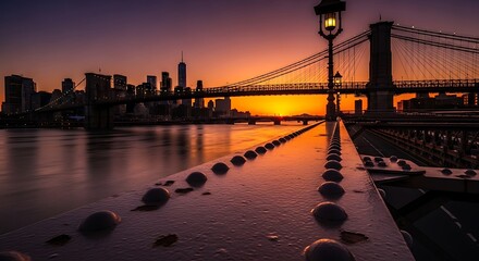 Majestic Sunset Over the Iconic City Skyline and Bridge