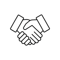 A clean and professional outline vector icon of a handshake, symbolizing agreement, partnership, and trust. This minimalist line art illustration is perfect for business presentations, corporate brand