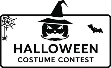 Halloween costume contest graphic with pumpkin and bat.