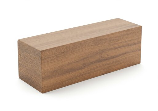 Smooth Wood Block Isolated on White Background, Geometric Shape Still Life