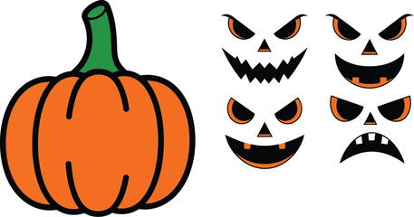 Pumpkin and Halloween face elements for carving.