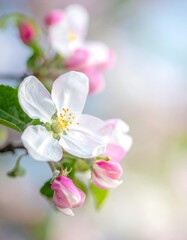Obraz premium Delicate apple blossoms in soft focus