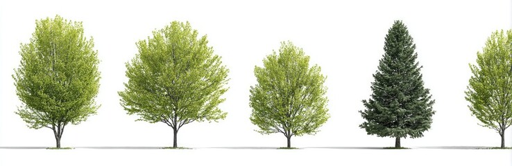 Obraz premium Four trees, different species, against a white background