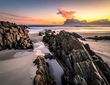Rocky beach at sunset (1)