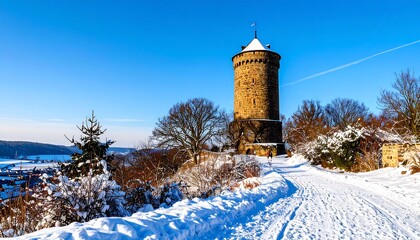 Snowy Winter Landscape with a Tower