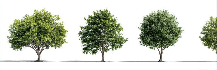 Obraz premium Four trees, varying shades of green, on a white background