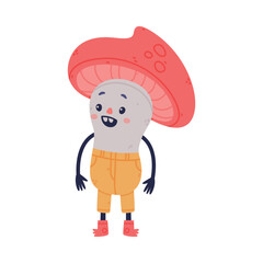 Funny Mushroom Character with Happy Face and Cap Vector Illustration