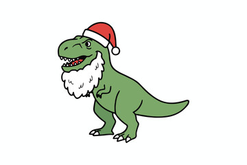 Cute T-Rex Dinosaur with Santa Beard and Hat Christmas Vector Illustration