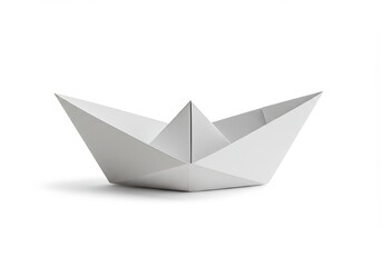 Simple Paper Boat Floating in a White Void, Symbolizing Potential Journeys