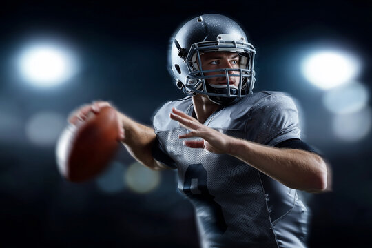 A football player is throwing a football in a stadium - Powered by Adobe