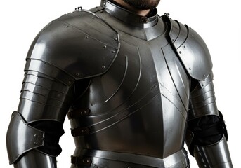 Fototapeta premium Detailed close-up of a medieval knight's full body armor, gleaming in bright light