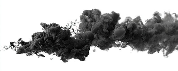 Abstract black ink clouds on white background