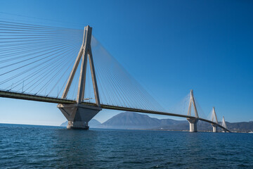 View of Rio-Antirio Charilaos Trikoupis bridge at daylight, Greece.