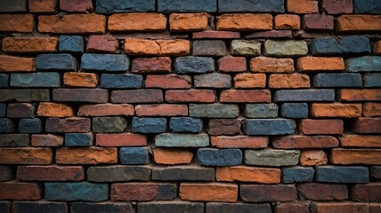Obraz premium Colorful brick wall texture with weathered surfaces