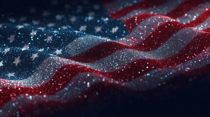 Glittering American flag patriotic sparkling red white blue stars stripes national symbol celebration freedom pride hope