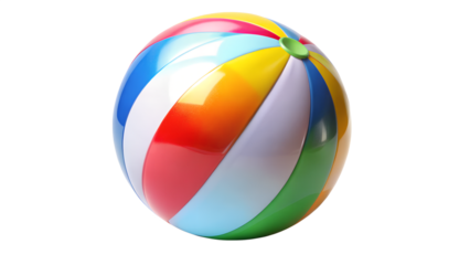Colorful beach ball isolated on transparent background, perfect for summer fun and games, bringing joy and excitement to any sunny day at the beach