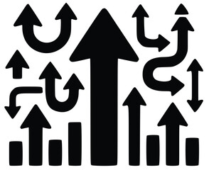 Vector arrows set with different directions on abstract background for business growth and success concept illustration