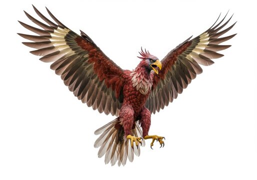 Majestic roc swooping down with vibrant plumage, mythical bird in action