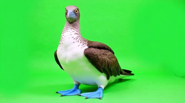 Vibrant blue footed booby dancing, a captivating avian display, perfect for nature documentaries or educational videos, showcasing wildlife's beauty