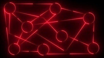 Animation of network of connections and circle  icons interacting over cityscape with clouds on black background. 4k video. Global networks, business, finances, computing and data proc......