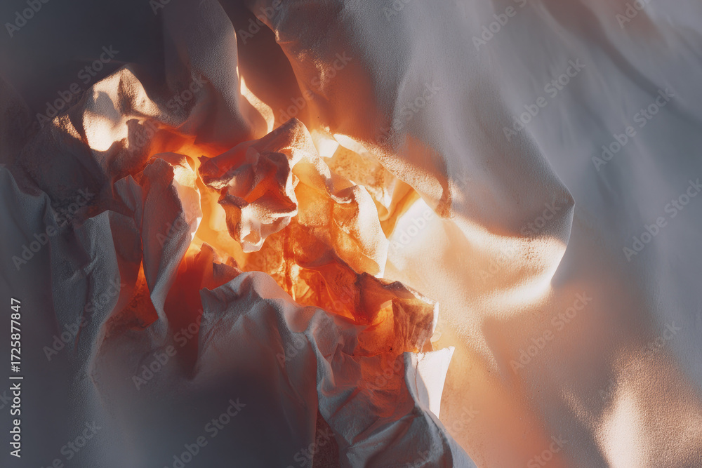 Poster abstract soft shadows and glowing texture create warm, ethereal atmosphere with crumpled fabric illu