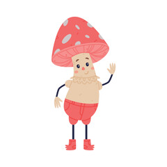 Funny Mushroom Character with Happy Face and Cap Vector Illustration