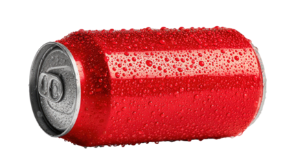 Red drink can beverage metal container soda refreshment aluminum tin liquid packaging energy soft drink object isolated on white background