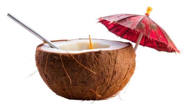 Coconut cocktail with umbrella isolated on transparent background the coconut is a tropical fruit that is used in many different ways