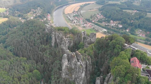 Aerial view of the bastei rock formation in saxon switzerland, germany