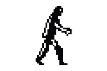 Fototapeta premium Pixelated figure walks forward with a simple design against a clean white isolated background